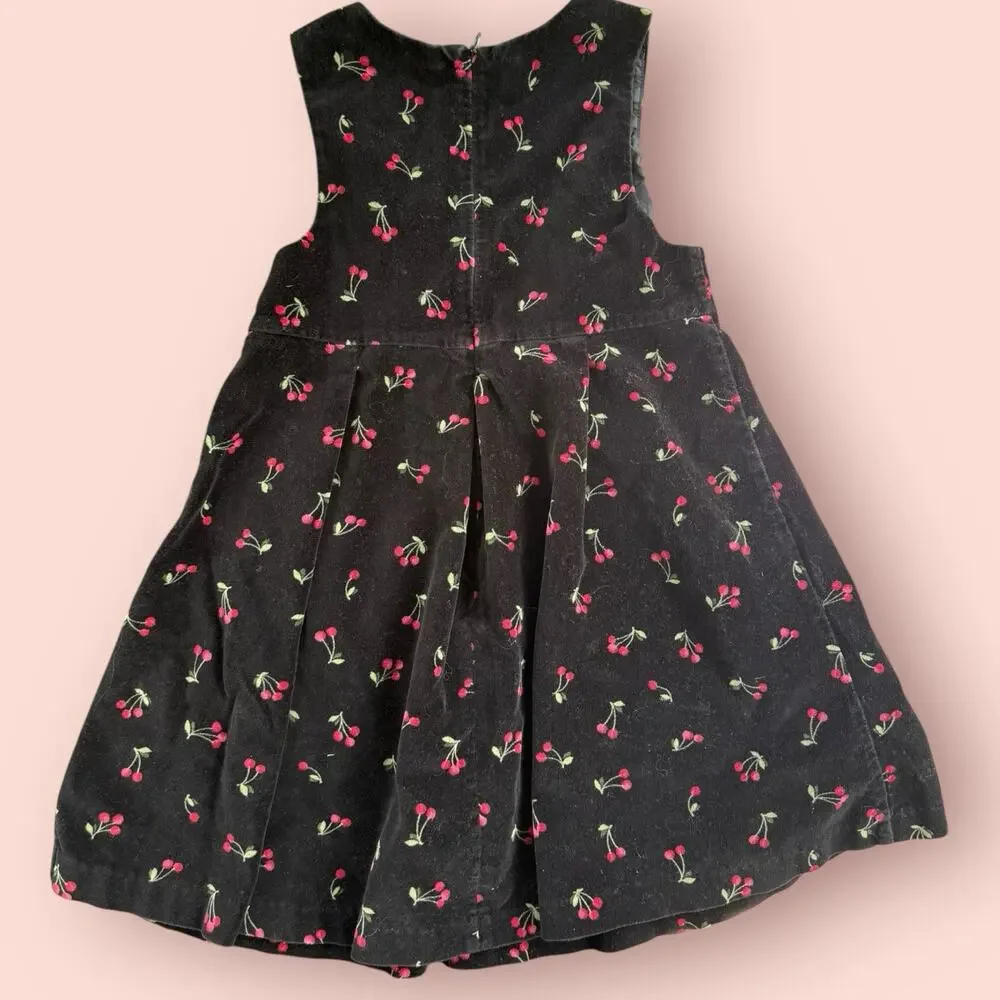 Y2K Vtg Gymboree Velvet Cherry Jumper Dress 2002 Christmas Black Red Sz 7 Girls
